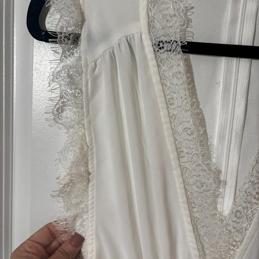 Altar’d State White Lace Trim Sleeveless Jumpsuit with Tie Waist - Picture 4 of 6